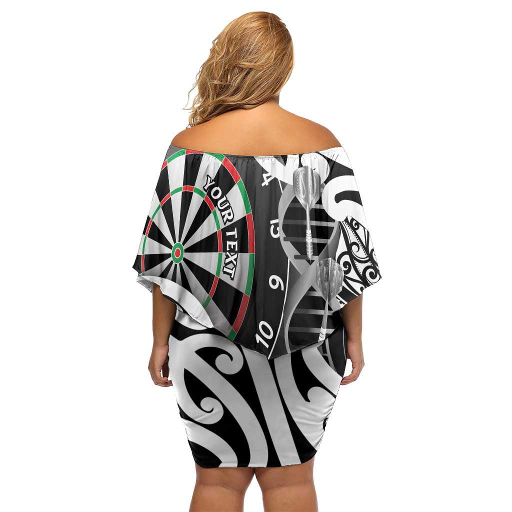 Personalised New Zealand Darts Off Shoulder Short Dress Aotearoa Maori Its In My DNA Black - Polynesian Pride