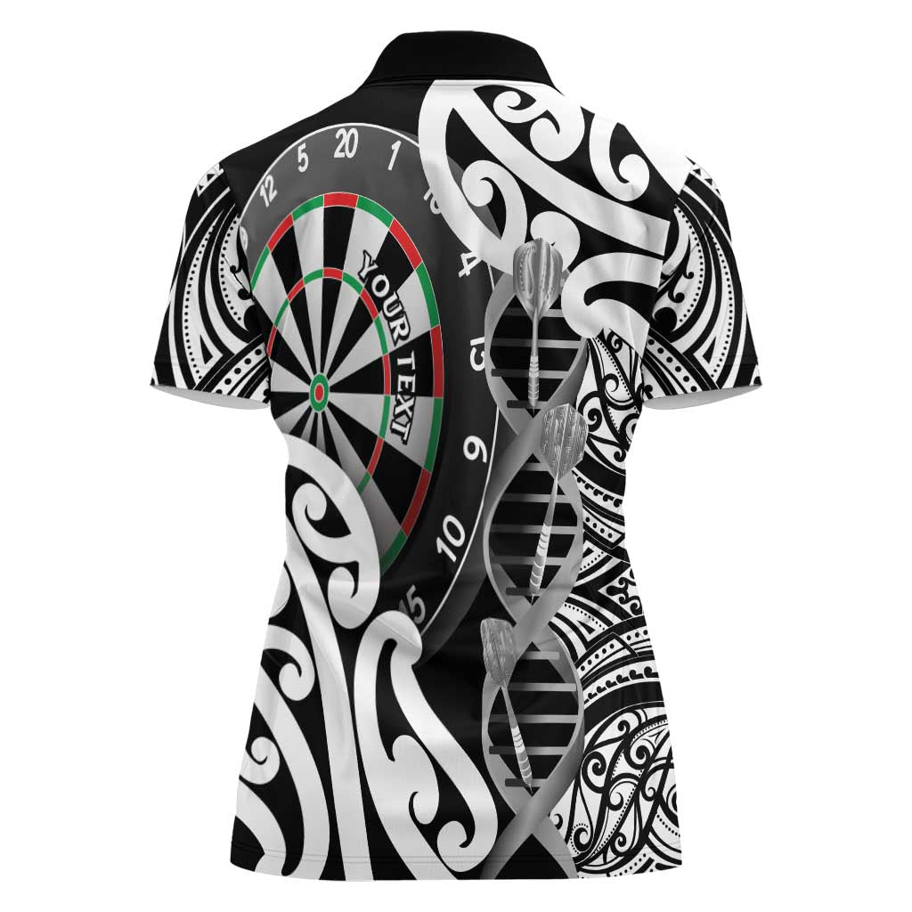 Personalised New Zealand Darts Women Polo Shirt Aotearoa Maori Its In My DNA Black - Polynesian Pride
