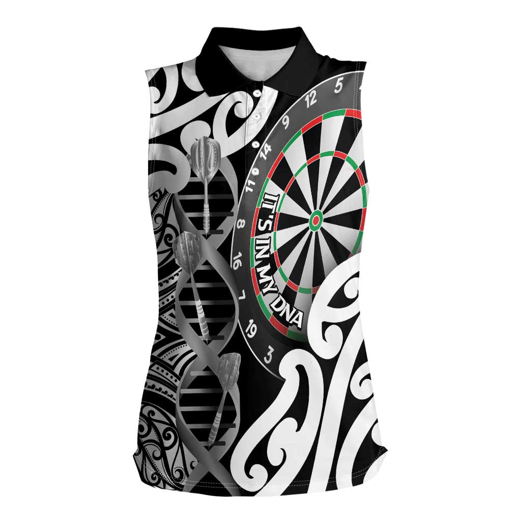 Personalised New Zealand Darts Women Sleeveless Polo Shirt Aotearoa Maori Its In My DNA Black - Polynesian Pride
