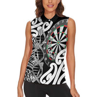 Personalised New Zealand Darts Women Sleeveless Polo Shirt Aotearoa Maori Its In My DNA Black - Polynesian Pride