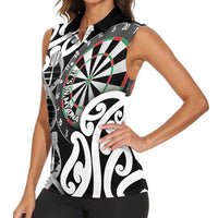 Personalised New Zealand Darts Women Sleeveless Polo Shirt Aotearoa Maori Its In My DNA Black - Polynesian Pride