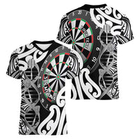 Personalised New Zealand Darts Women V-Neck T-Shirt Aotearoa Maori Its In My DNA Black - Polynesian Pride