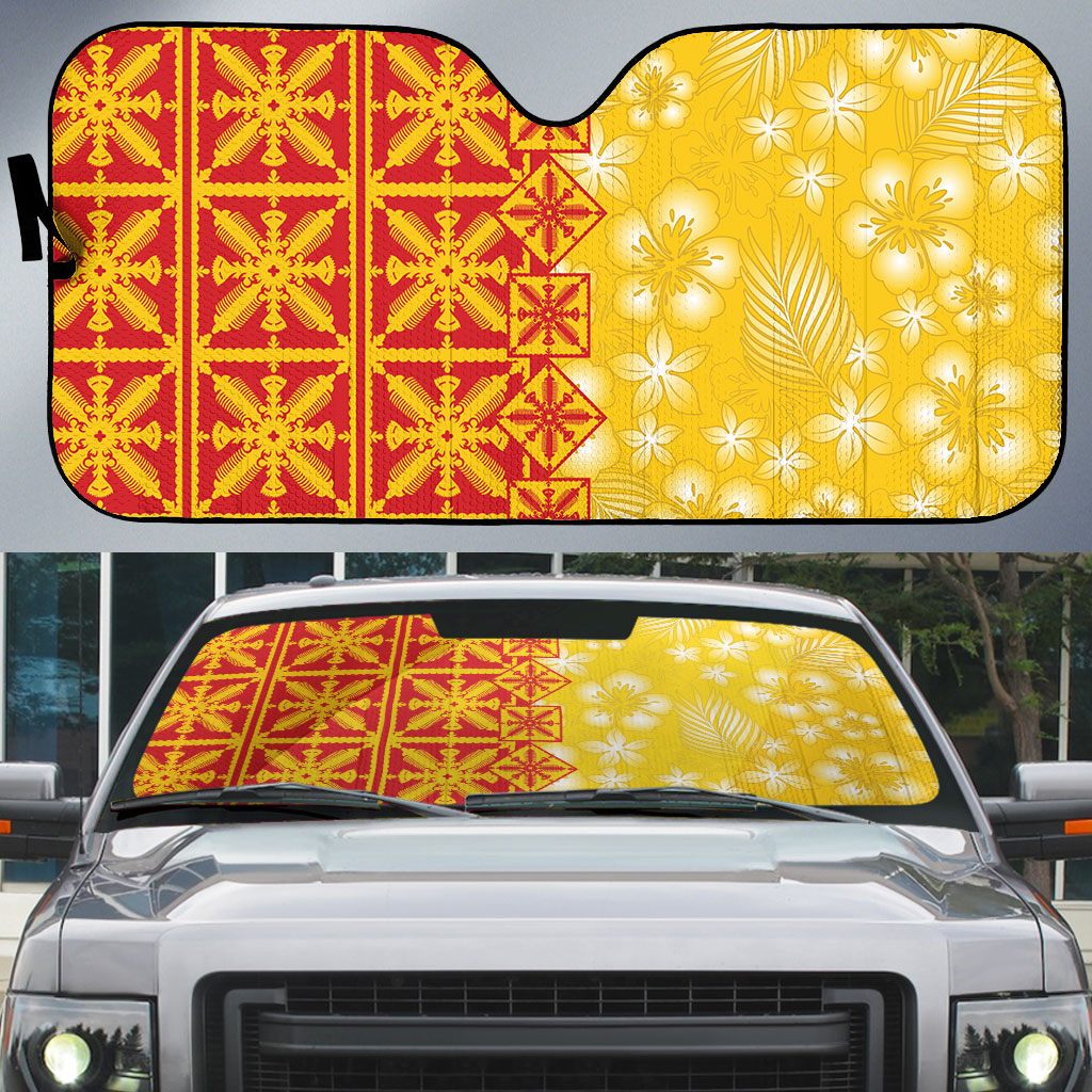 Kahili Quilt Hawaii Auto Sun Shade Tropical Flower Seamless Half Style