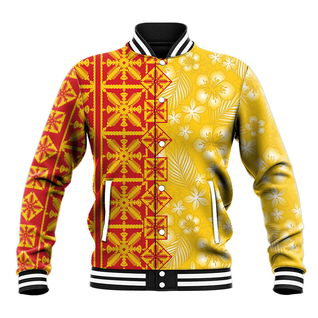 Kahili Quilt Hawaii Baseball Jacket Tropical Flower Seamless Half Style