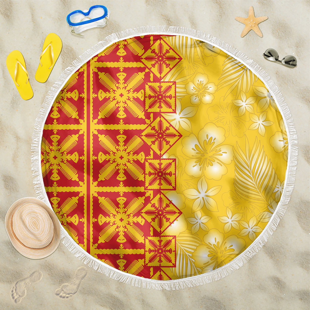 Kahili Quilt Hawaii Beach Blanket Tropical Flower Seamless Half Style LT14 One Size 150cm Yellow - Polynesian Pride