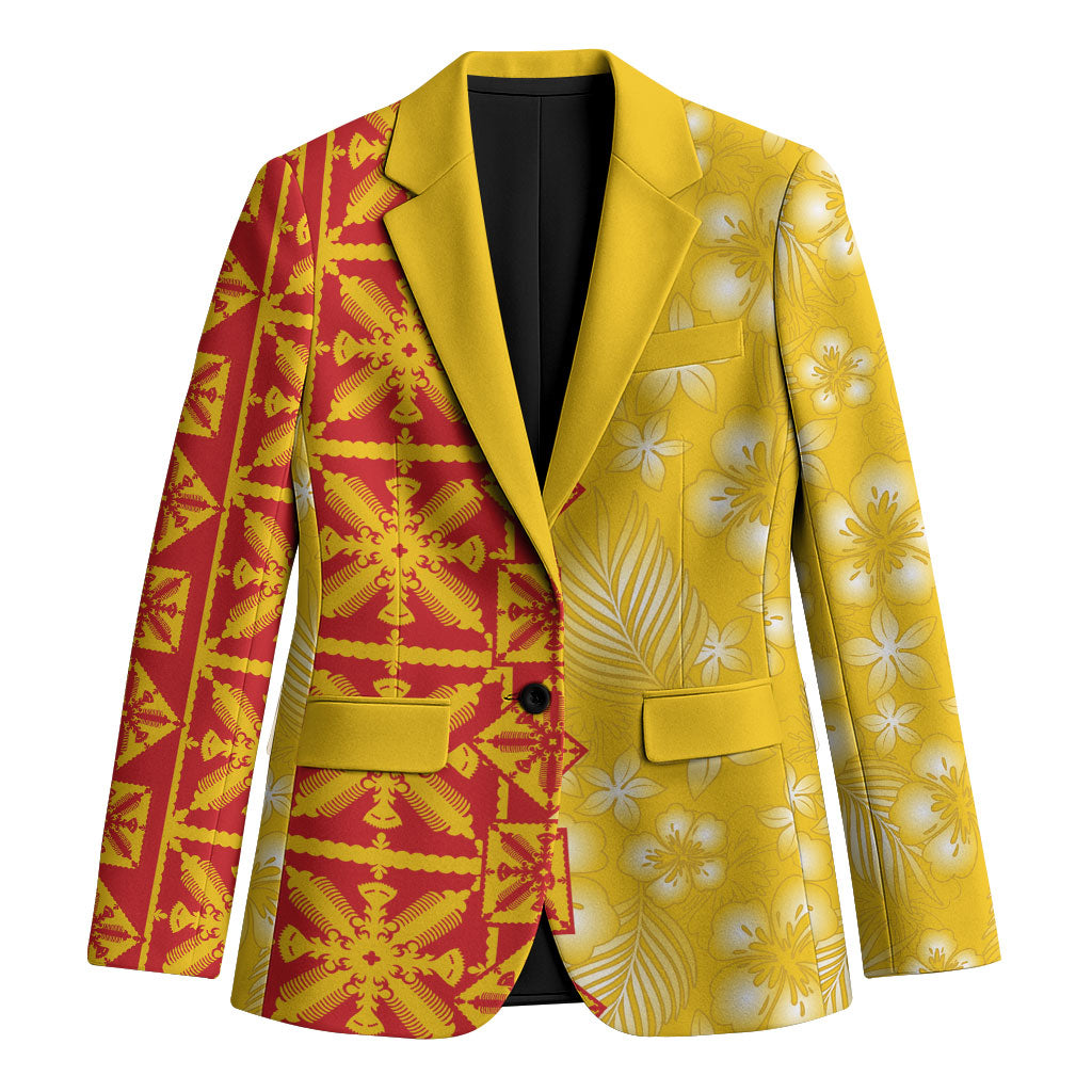 Kahili Quilt Hawaii Blazer Tropical Flower Seamless Half Style LT14 Unisex Yellow - Polynesian Pride