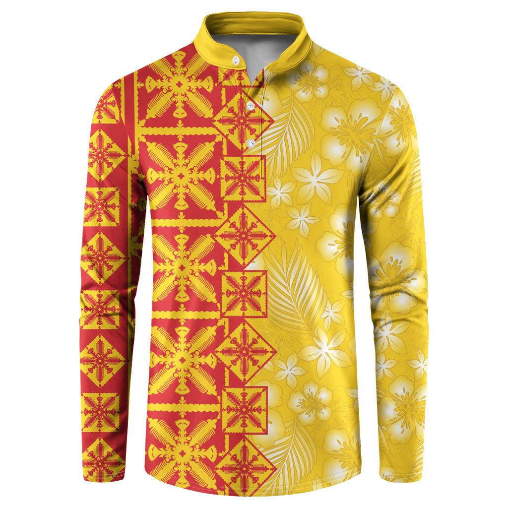 Kahili Quilt Hawaii Button Sweatshirt Tropical Flower Seamless Half Style LT14 Yellow - Polynesian Pride