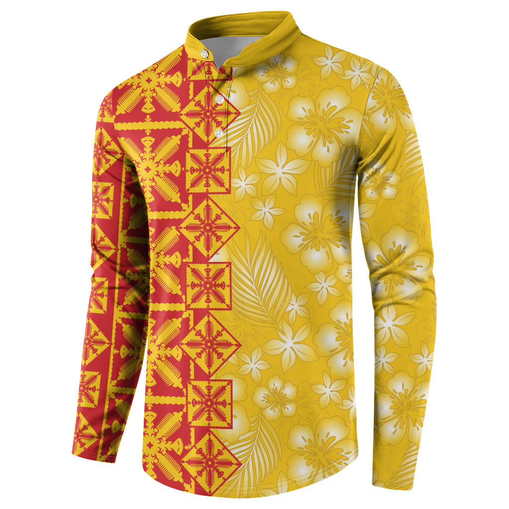 Kahili Quilt Hawaii Button Sweatshirt Tropical Flower Seamless Half Style