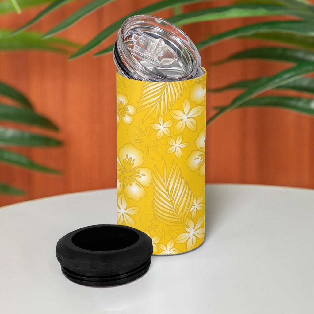 Kahili Quilt Hawaii 4 in 1 Can Cooler Tumbler Tropical Flower Seamless Half Style