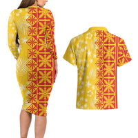 Kahili Quilt Hawaii Couples Matching Long Sleeve Bodycon Dress and Hawaiian Shirt Tropical Flower Seamless Half Style