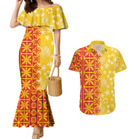 Kahili Quilt Hawaii Couples Matching Mermaid Dress and Hawaiian Shirt Tropical Flower Seamless Half Style