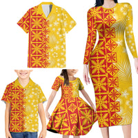 Kahili Quilt Hawaii Family Matching Long Sleeve Bodycon Dress and Hawaiian Shirt Tropical Flower Seamless Half Style