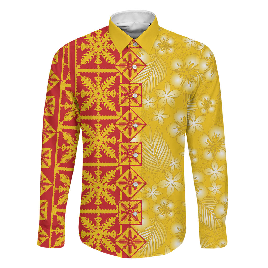 Kahili Quilt Hawaii Family Matching Off The Shoulder Long Sleeve Dress and Hawaiian Shirt Tropical Flower Seamless Half Style