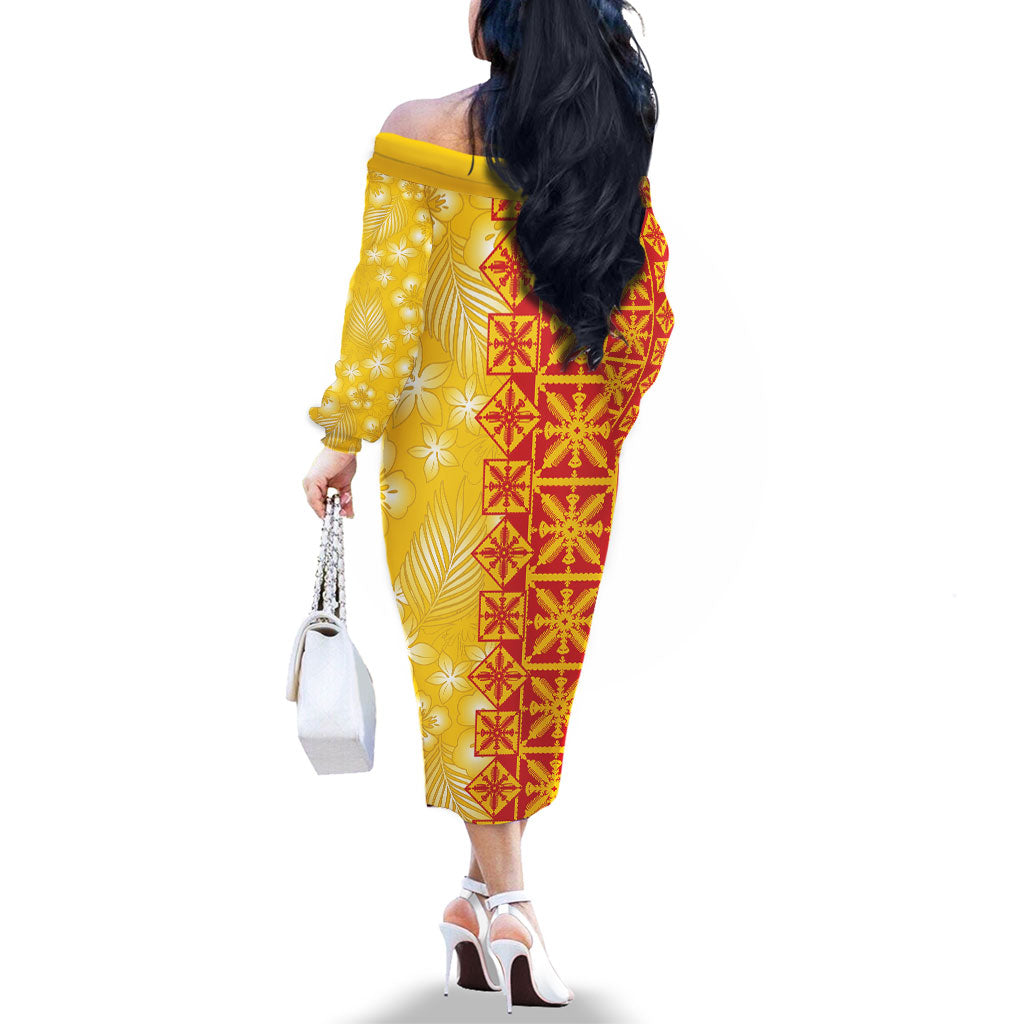 Kahili Quilt Hawaii Family Matching Off The Shoulder Long Sleeve Dress and Hawaiian Shirt Tropical Flower Seamless Half Style