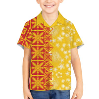 Kahili Quilt Hawaii Family Matching Off The Shoulder Long Sleeve Dress and Hawaiian Shirt Tropical Flower Seamless Half Style
