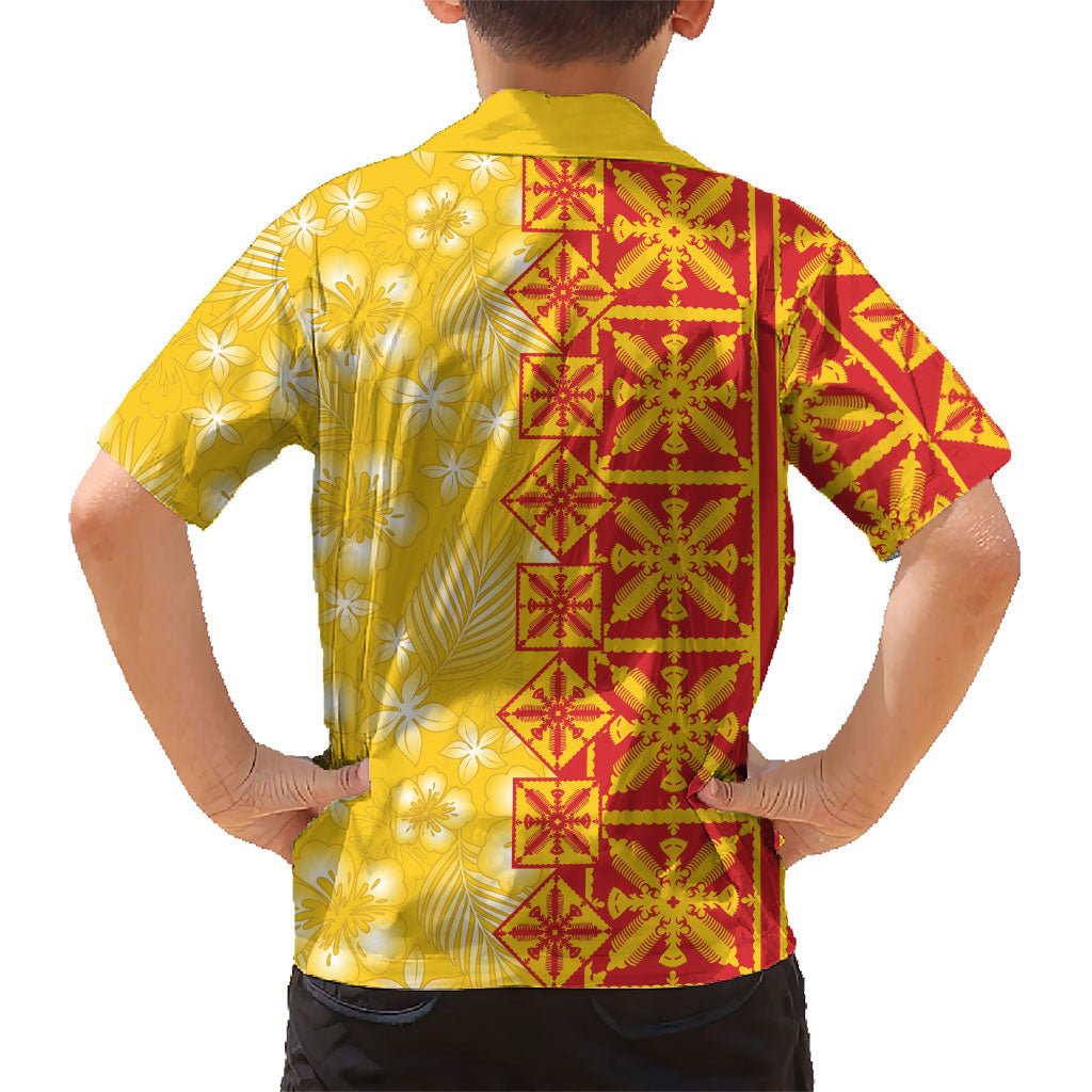 Kahili Quilt Hawaii Family Matching Off Shoulder Short Dress and Hawaiian Shirt Tropical Flower Seamless Half Style