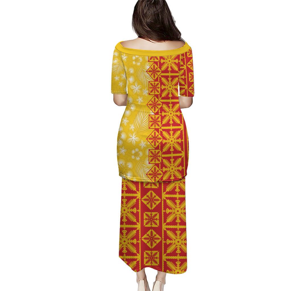 Kahili Quilt Hawaii Family Matching Puletasi and Hawaiian Shirt Tropical Flower Seamless Half Style