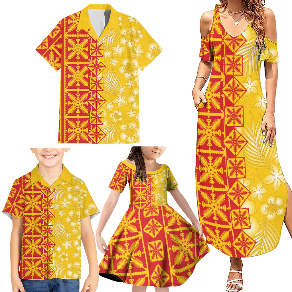 Kahili Quilt Hawaii Family Matching Summer Maxi Dress and Hawaiian Shirt Tropical Flower Seamless Half Style