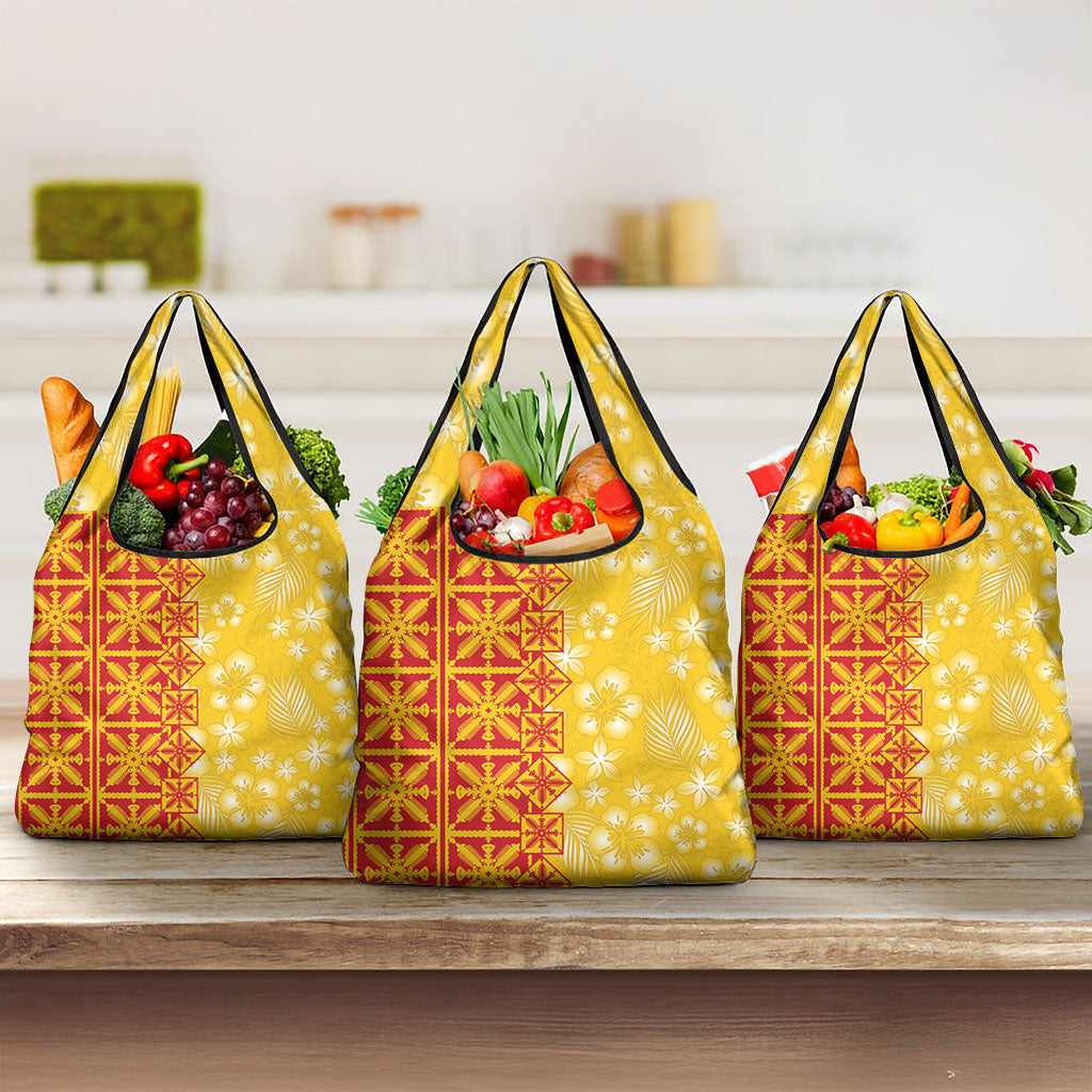 Kahili Quilt Hawaii Grocery Bag Tropical Flower Seamless Half Style