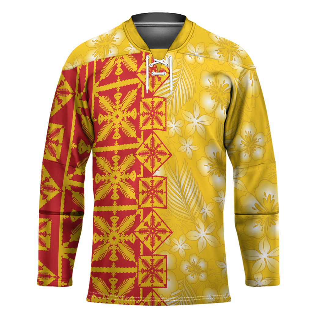Kahili Quilt Hawaii Hockey Jersey Tropical Flower Seamless Half Style LT14 Unisex Yellow - Polynesian Pride