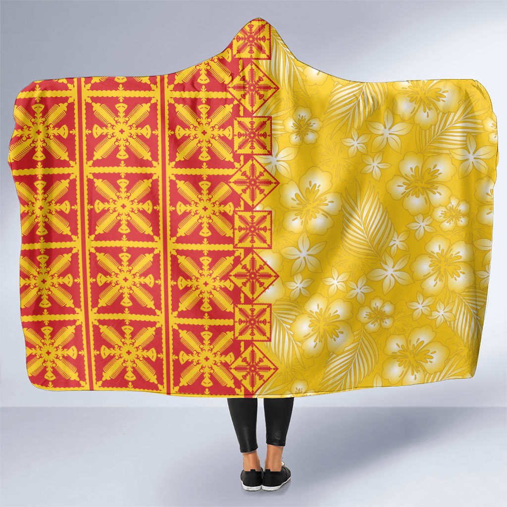 Kahili Quilt Hawaii Hooded Blanket Tropical Flower Seamless Half Style LT14 One Size Yellow - Polynesian Pride