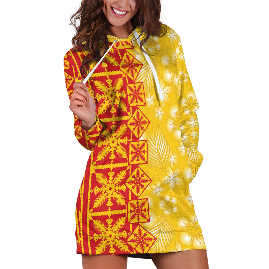 Kahili Quilt Hawaii Hoodie Dress Tropical Flower Seamless Half Style LT14 Yellow - Polynesian Pride