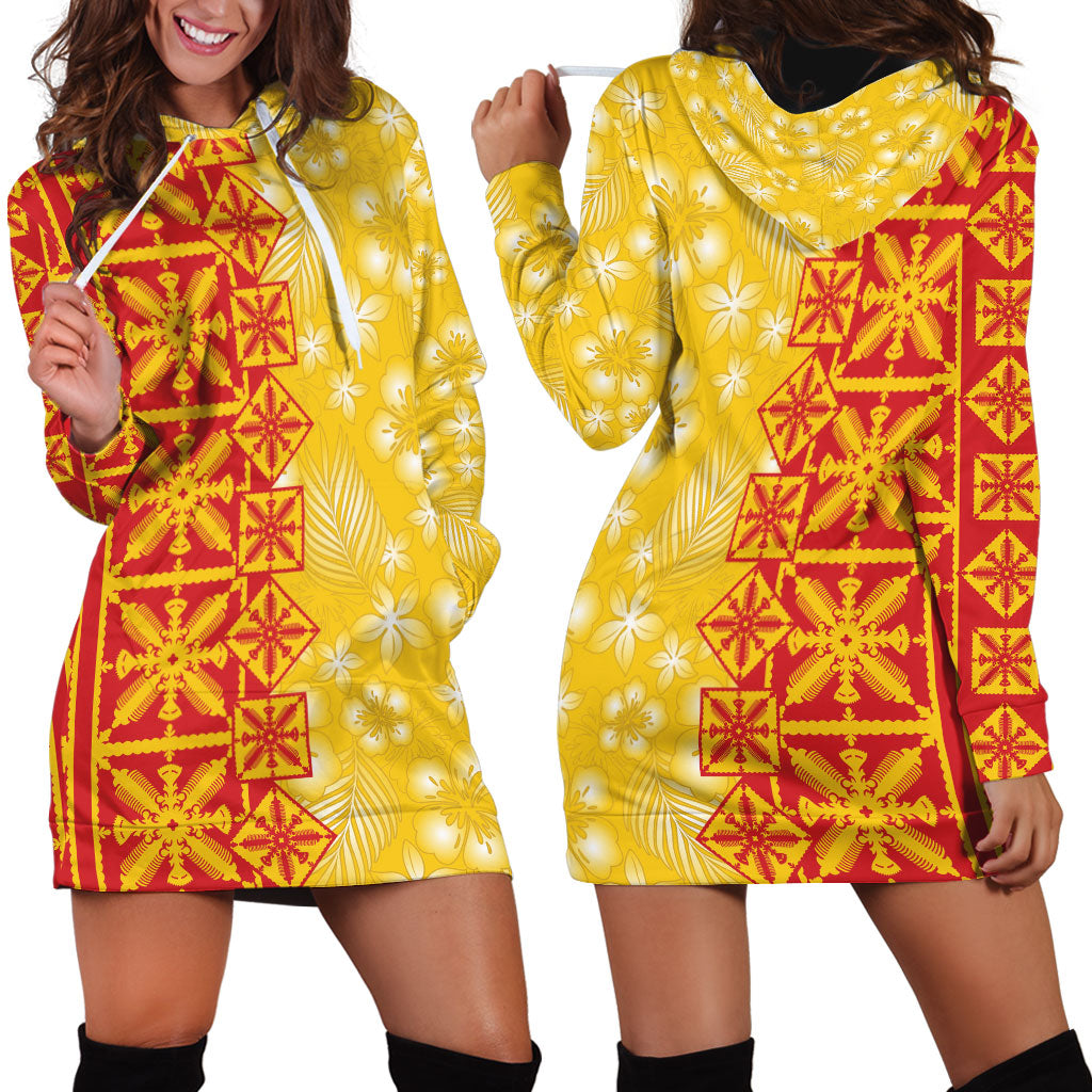 Kahili Quilt Hawaii Hoodie Dress Tropical Flower Seamless Half Style
