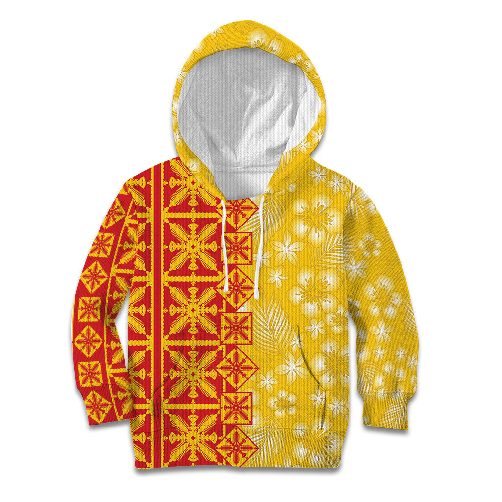 Kahili Quilt Hawaii Kid Hoodie Tropical Flower Seamless Half Style LT14 Hoodie Yellow - Polynesian Pride