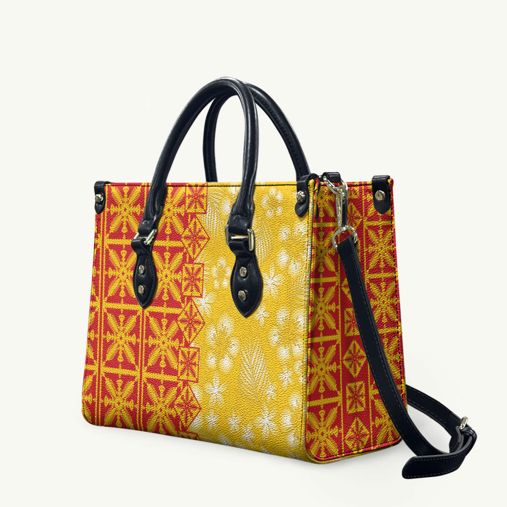 Kahili Quilt Hawaii Leather Bag Tropical Flower Seamless Half Style