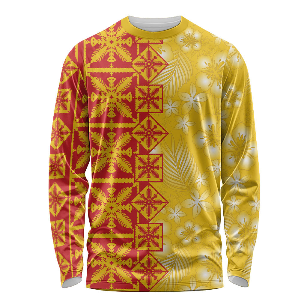 Kahili Quilt Hawaii Long Sleeve Shirt Tropical Flower Seamless Half Style
