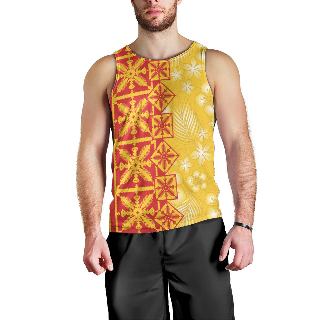 Kahili Quilt Hawaii Men Tank Top Tropical Flower Seamless Half Style