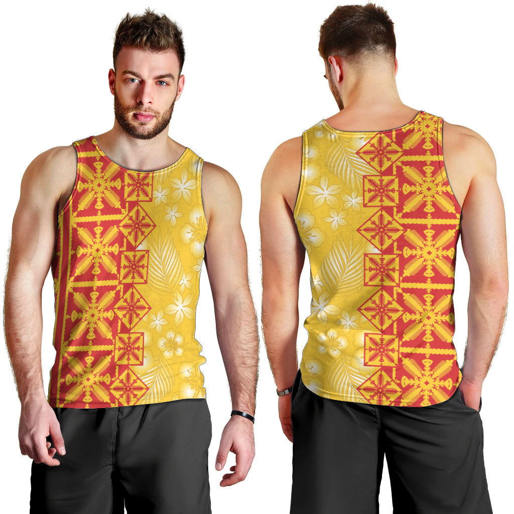 Kahili Quilt Hawaii Men Tank Top Tropical Flower Seamless Half Style