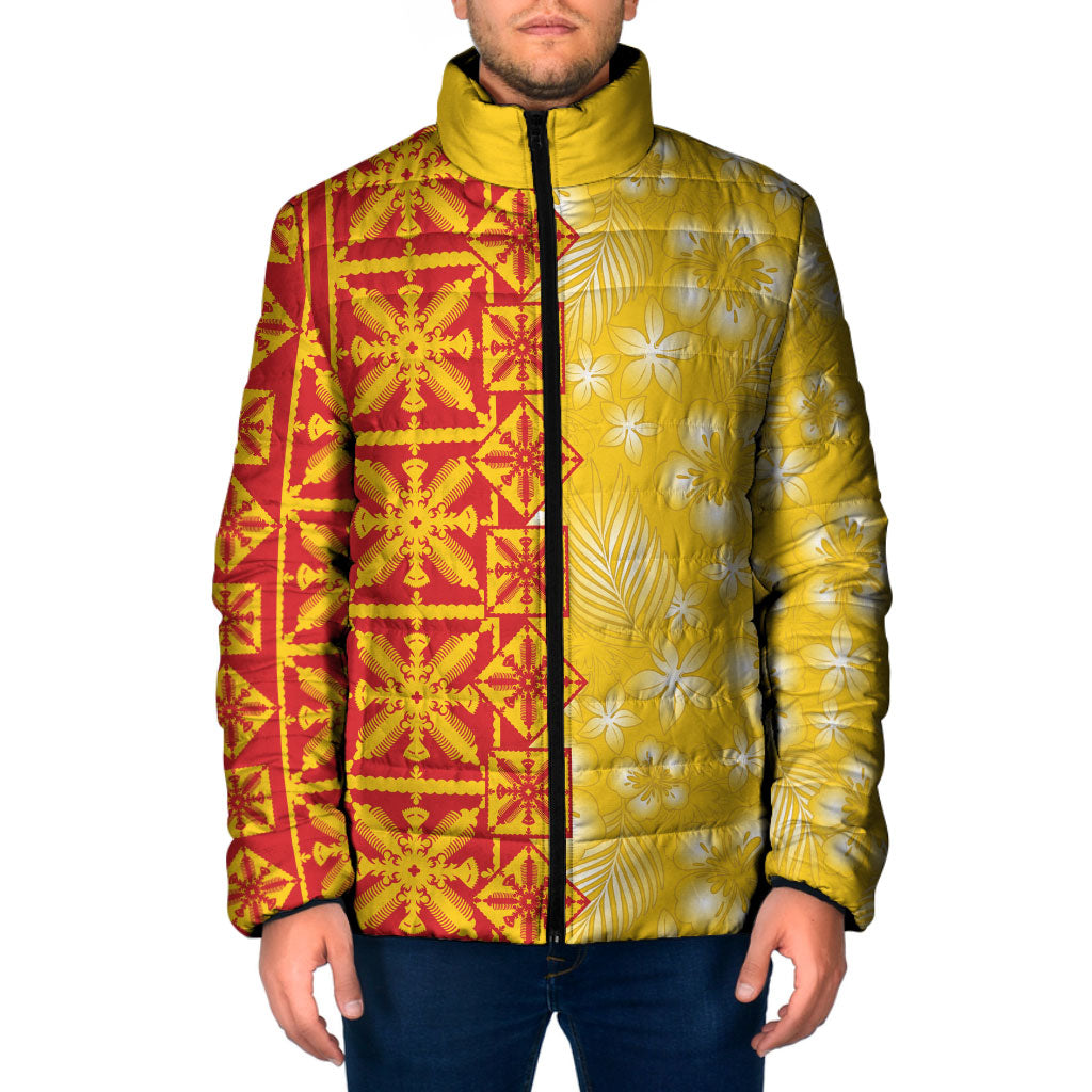 Kahili Quilt Hawaii Padded Jacket Tropical Flower Seamless Half Style LT14 Men Yellow - Polynesian Pride