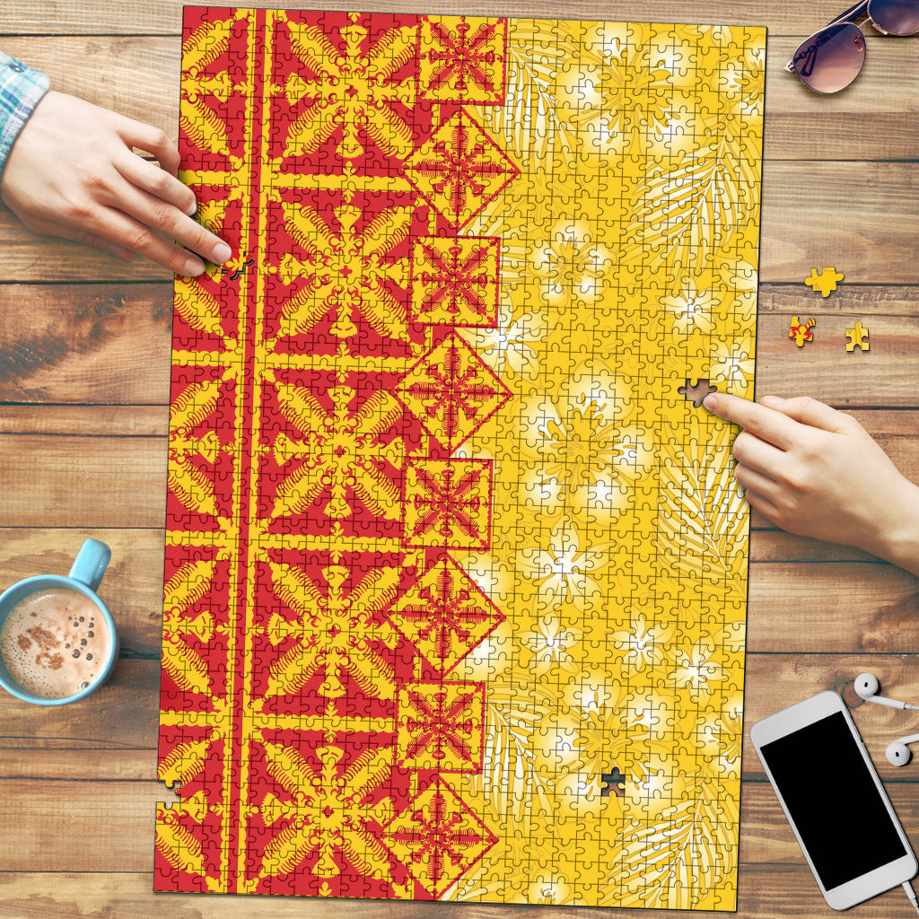 Kahili Quilt Hawaii Puzzle Tropical Flower Seamless Half Style LT14 Yellow - Polynesian Pride