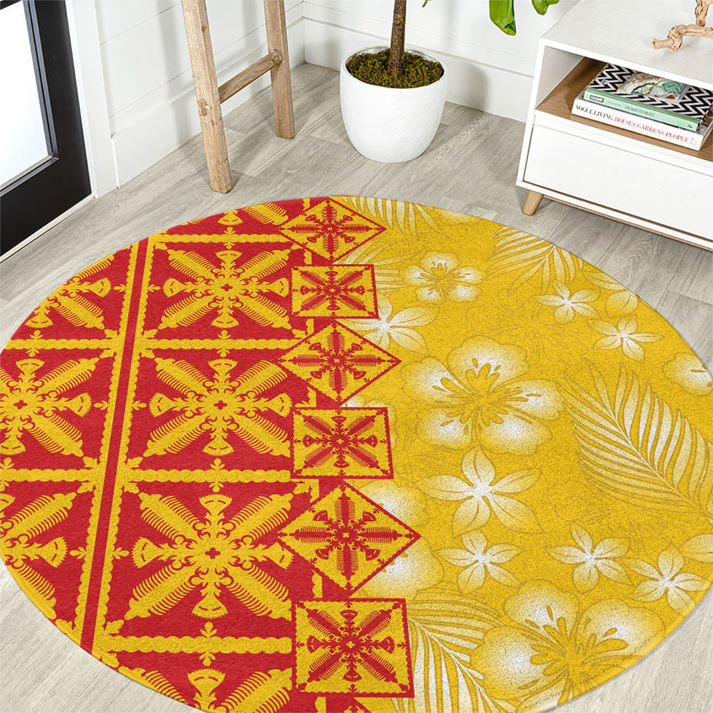 Kahili Quilt Hawaii Round Carpet Tropical Flower Seamless Half Style LT14 Yellow - Polynesian Pride