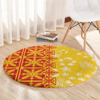 Kahili Quilt Hawaii Round Carpet Tropical Flower Seamless Half Style