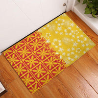 Kahili Quilt Hawaii Rubber Doormat Tropical Flower Seamless Half Style