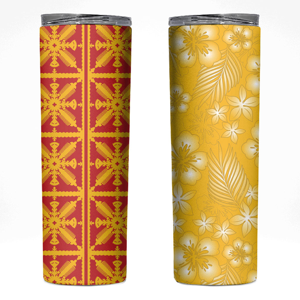 Kahili Quilt Hawaii Skinny Tumbler Tropical Flower Seamless Half Style LT14 Yellow - Polynesian Pride
