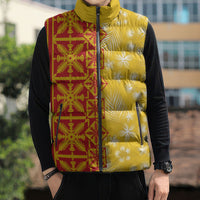 Kahili Quilt Hawaii Sleeveless Puffer Jacket Tropical Flower Seamless Half Style
