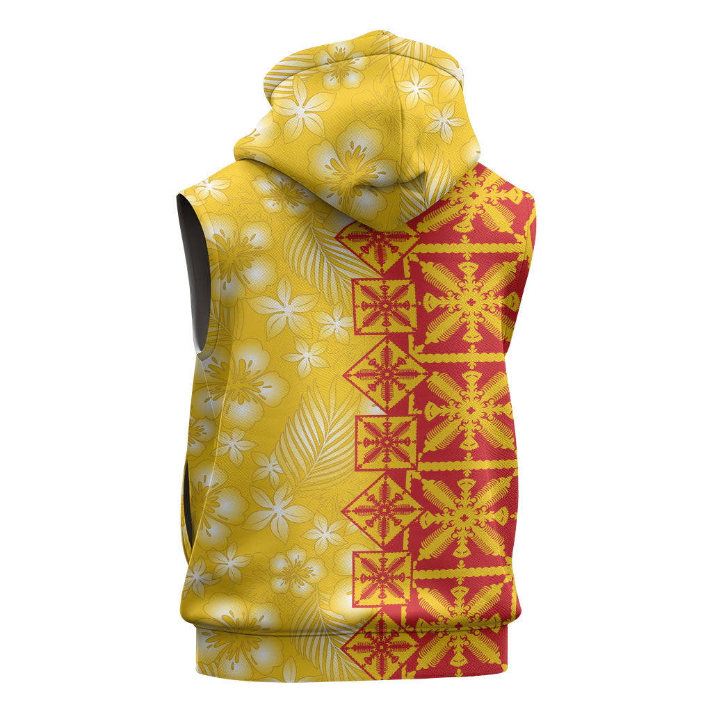 Kahili Quilt Hawaii Sleeveless Zip Hoodie Tropical Flower Seamless Half Style