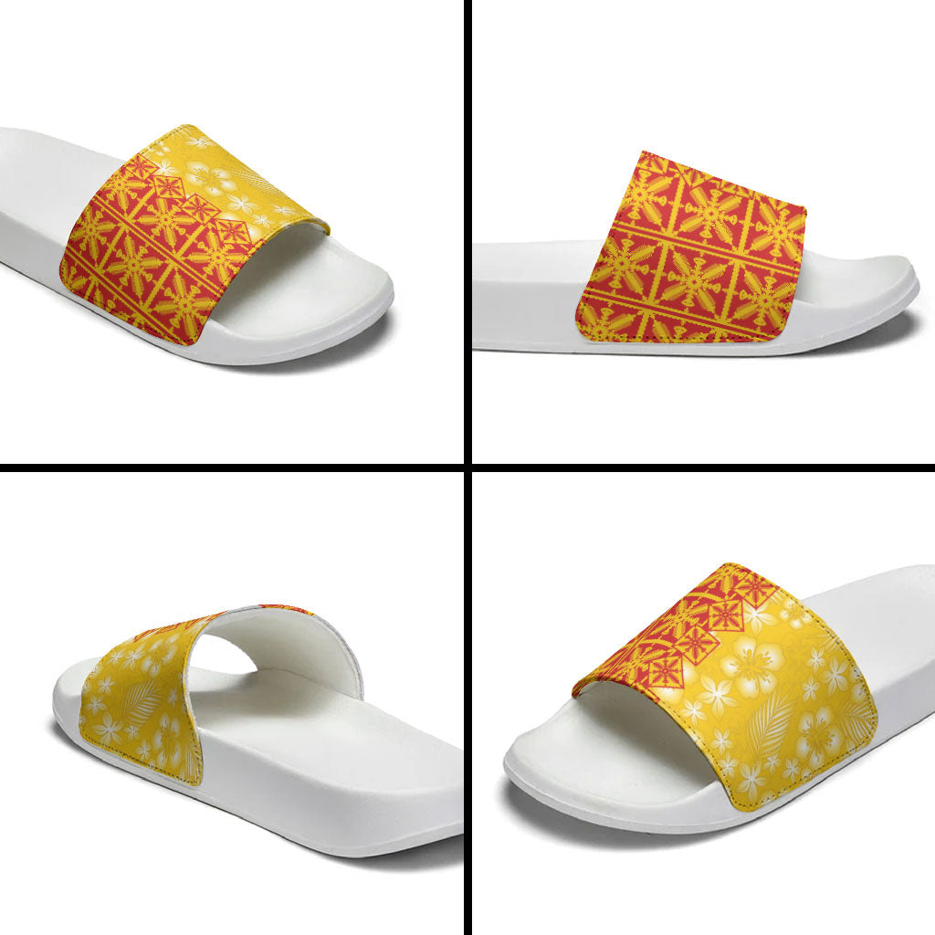 Kahili Quilt Hawaii Slide Sandals Tropical Flower Seamless Half Style