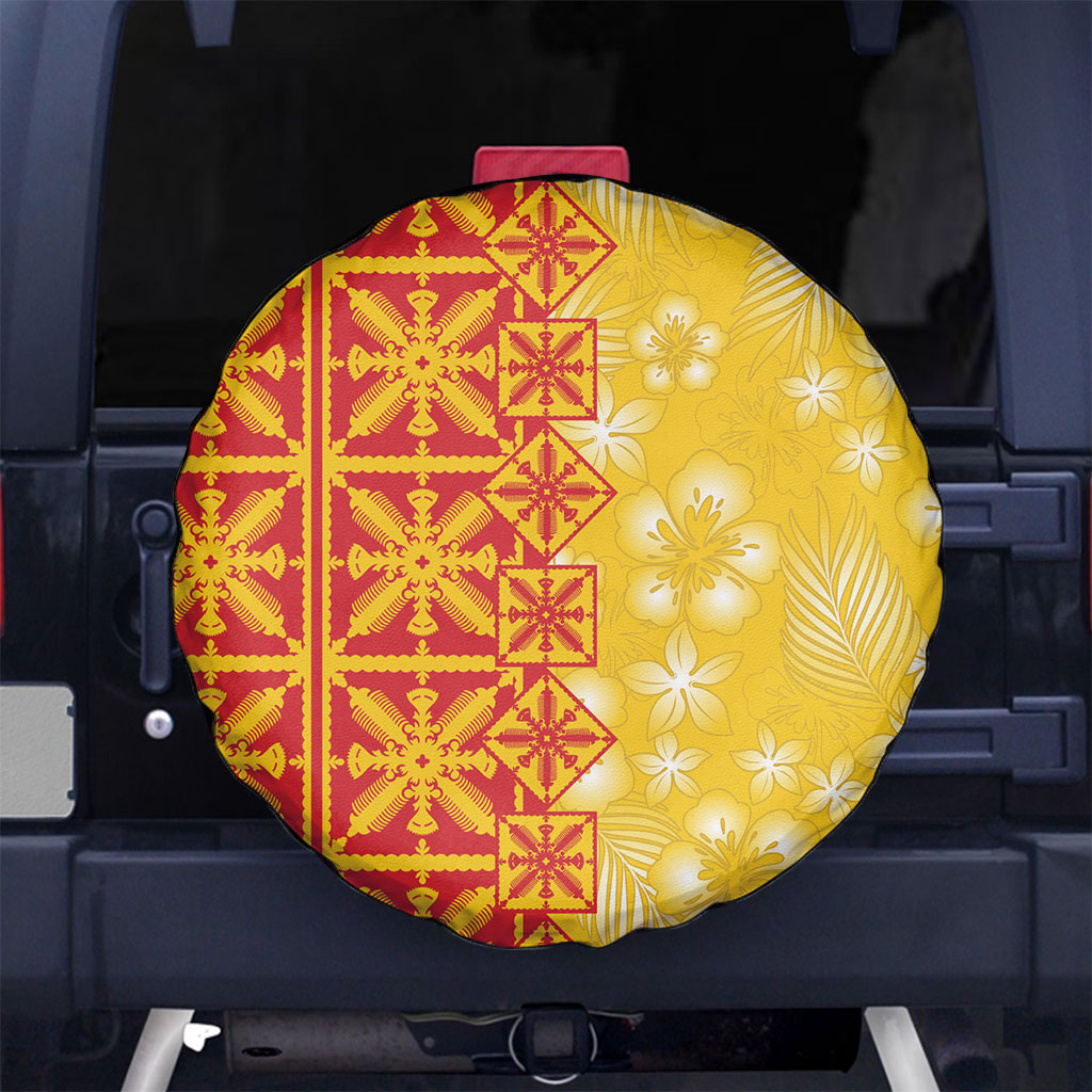 Kahili Quilt Hawaii Spare Tire Cover Tropical Flower Seamless Half Style LT14 No hole Yellow - Polynesian Pride