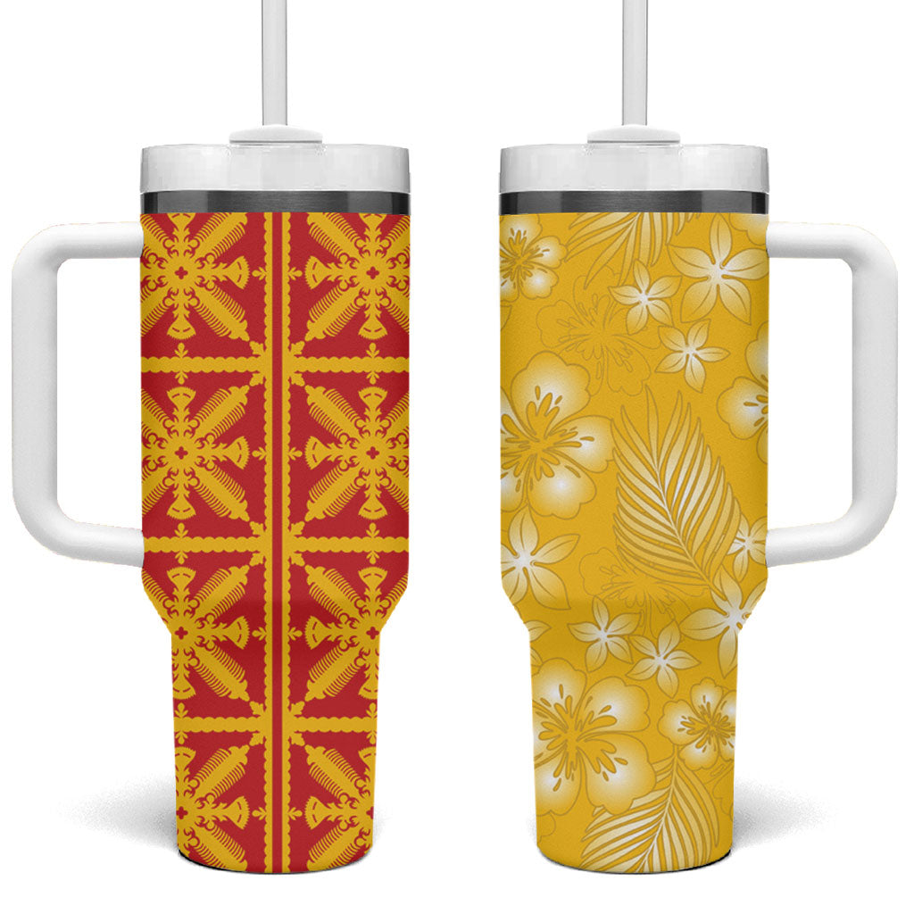 Kahili Quilt Hawaii Tumbler With Handle Tropical Flower Seamless Half Style LT14 One Size: 40 oz Yellow - Polynesian Pride