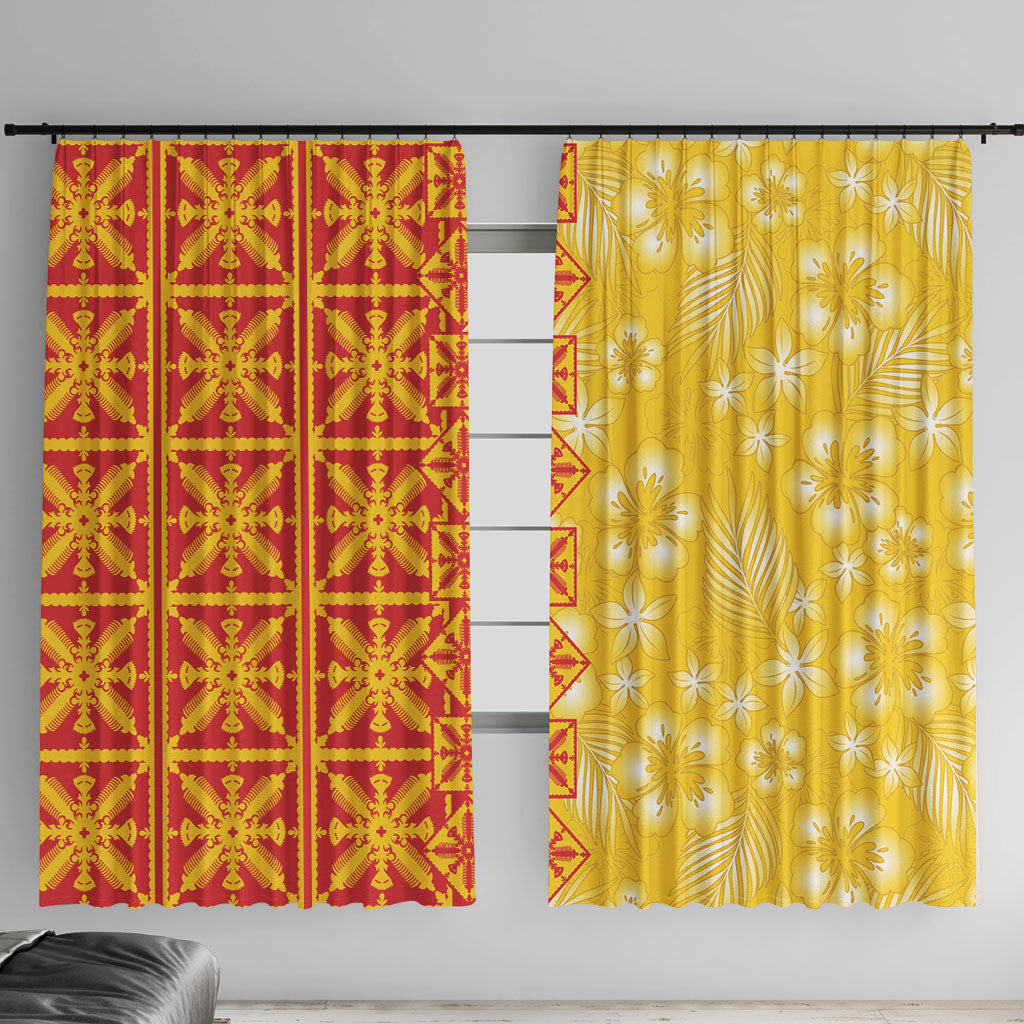 Kahili Quilt Hawaii Window Curtain Tropical Flower Seamless Half Style LT14 With Hooks Yellow - Polynesian Pride