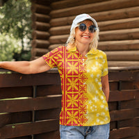 Kahili Quilt Hawaii Women Polo Shirt Tropical Flower Seamless Half Style