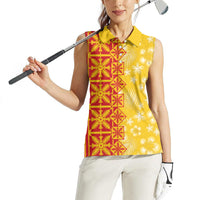 Kahili Quilt Hawaii Women Sleeveless Polo Shirt Tropical Flower Seamless Half Style