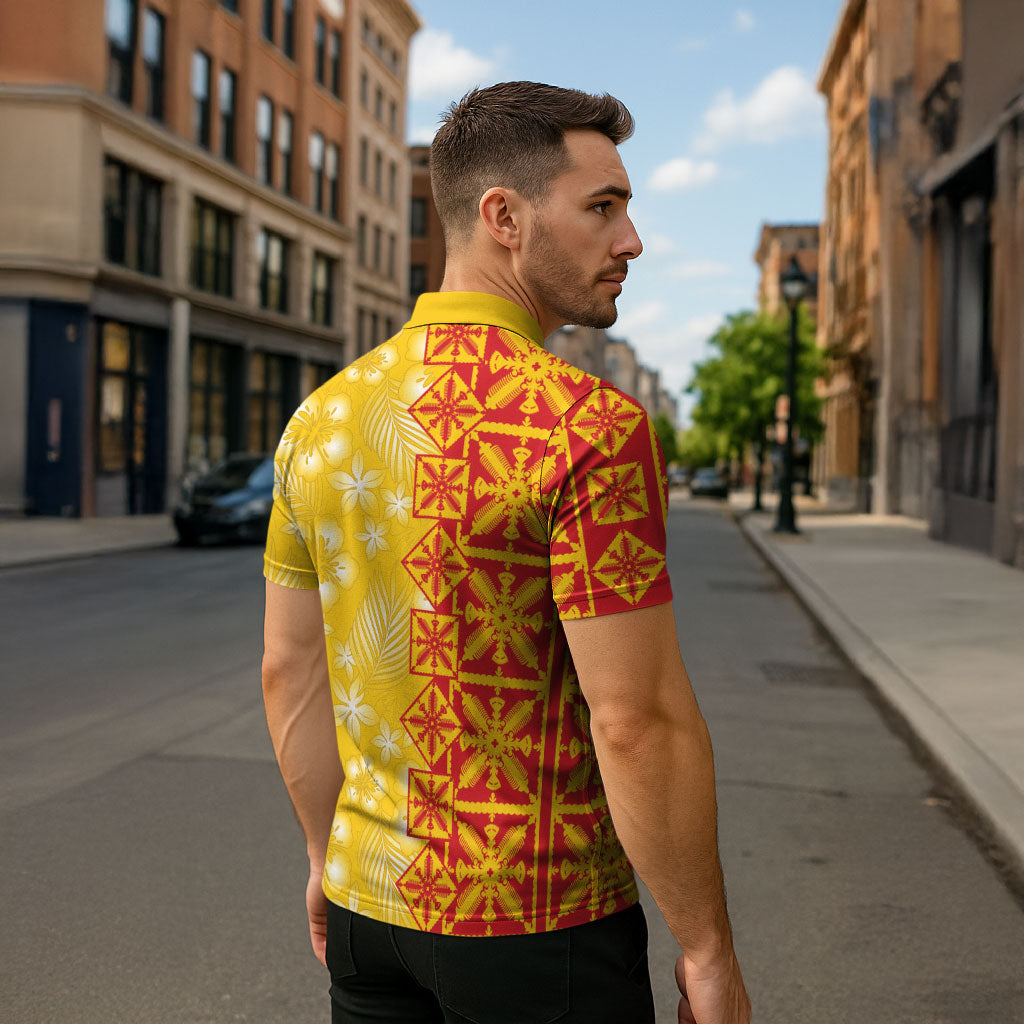 Kahili Quilt Hawaii Zipper Polo Shirt Tropical Flower Seamless Half Style