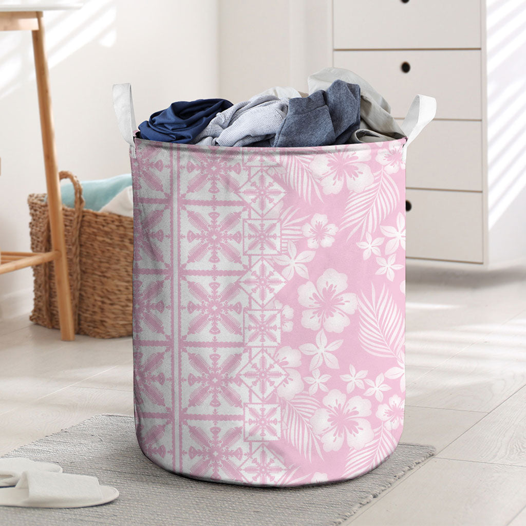 Pastel Pink Kahili Quilt Hawaii Laundry Basket Tropical Flower Seamless Half Style LT14 Pink - Polynesian Pride