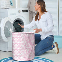 Pastel Pink Kahili Quilt Hawaii Laundry Basket Tropical Flower Seamless Half Style