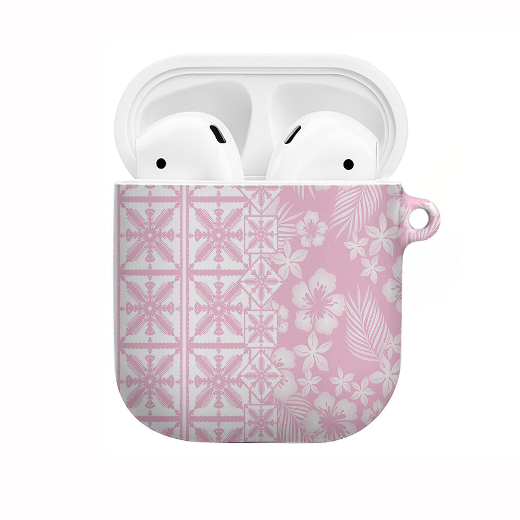 Pastel Pink Kahili Quilt Hawaii AirPods Case Tropical Flower Seamless Half Style LT14 Pink - Polynesian Pride